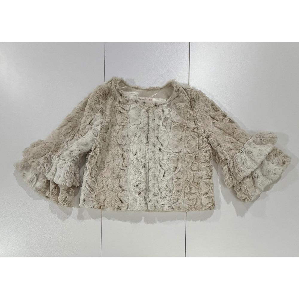 Bonnie Jean Girls Faux Fur Jacket Bolero Shrug Ruffle Sleeve Girls Size Med 23